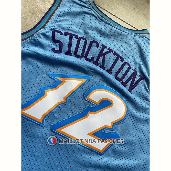 Maillot Utah Jazz John Stockton NO 12 Mitchell & Ness 1996-97 Bleu